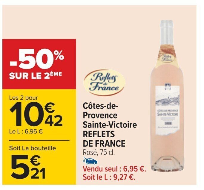 Carrefour Côtes-de-Provence Sainte-Victoire REFLETS DE FRANCE Rosé, 75 cl. offre