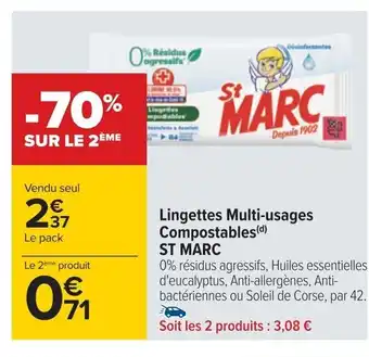 Carrefour Lingettes Multi-usages Compostables (d) ST MARC offre