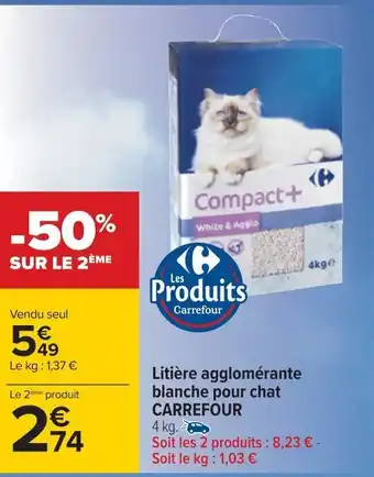 Carrefour Litière agglomérante blanche pour chat CARREFOUR offre