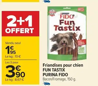 Carrefour Friandises pour chien FUN TASTIX PURINA FIDO Bacon/Fromage, 150 g. offre
