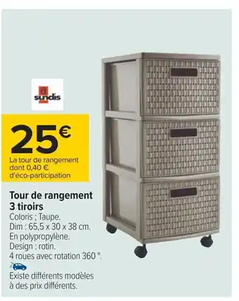 Carrefour Tour de rangement 3 tiroirs offre