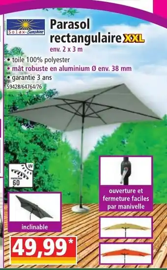 Norma Parasol rectangulaire XXXL offre