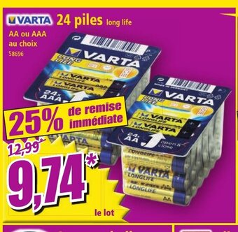 Norma VARTA 24 piles long life offre