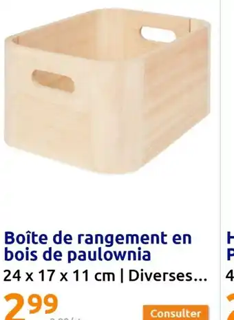 Action Boîte de rangement en bois de paulownia offre