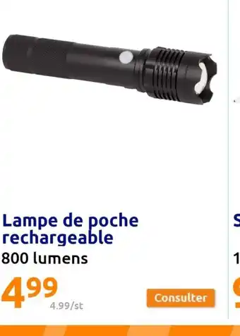 Action Lampe de poche rechargeable 800 lumens offre