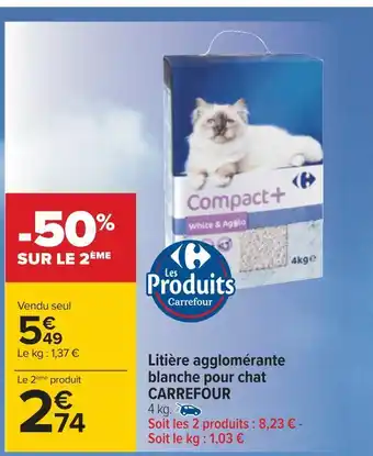 Carrefour Carrefour litière agglomérante blanche pour chat offre