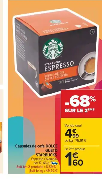 Carrefour Starbucks capsules de café dolce gusto offre