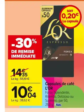 Carrefour Market L’or capsules de café offre
