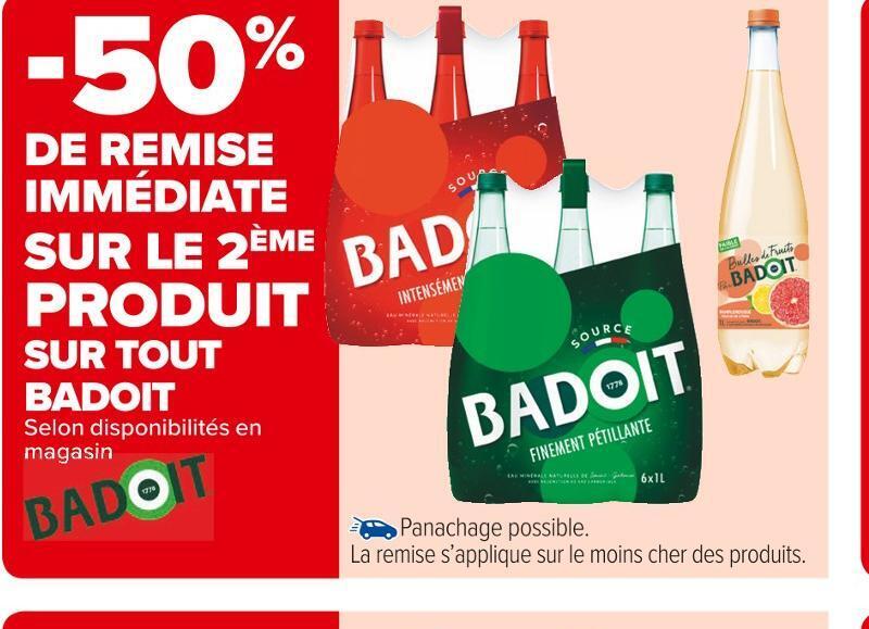 Carrefour Market Badoit -50% de remise immédiate sur le 2ème produit sur tout badoit offre