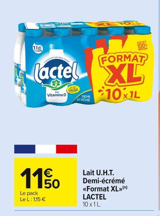Carrefour Market Lactel lait u.h.t.  demi-écrémé format xl offre