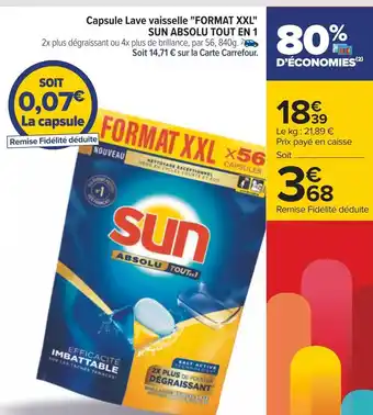 Carrefour Sun absolu tout en 1 capsule lave vaisselle format xxl offre
