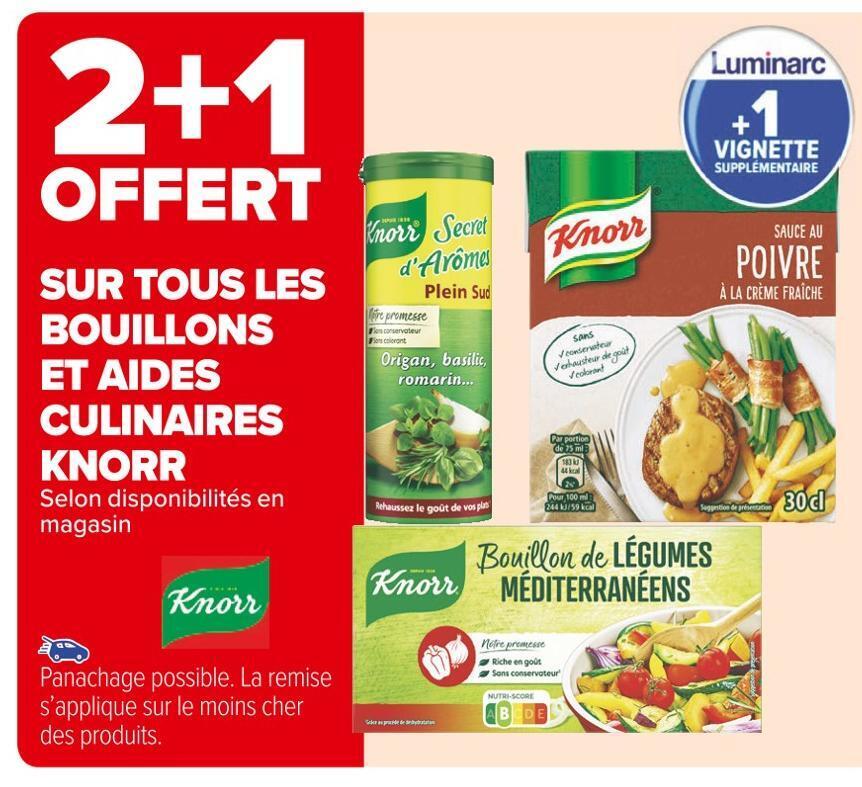 Promo Knorr 2+1 offert sur tous les bouillons et aides culinaires knorr