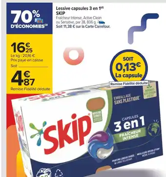Carrefour Skip lessive capsules 3 en 1(d) offre