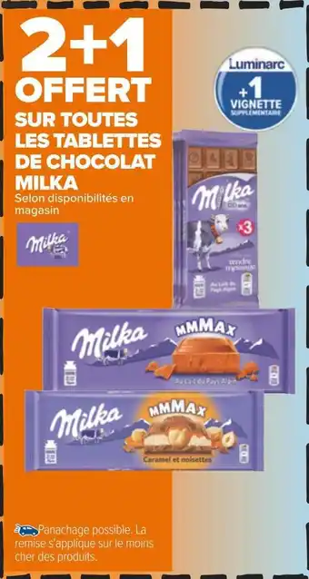 Carrefour Milka 2+1 offert sur toutes les tablettes de chocolat milka offre