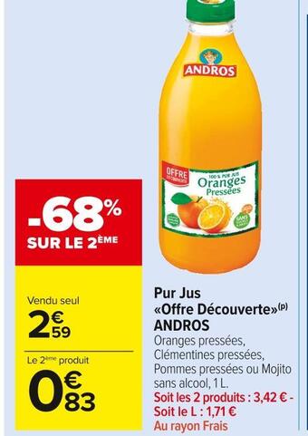 Carrefour Market Andros pur jus offre découverte offre