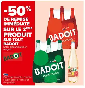 Carrefour Market Badoit -50% de remise immédiate sur le 2ème produit sur tout badoit offre