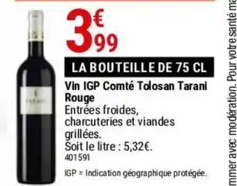 Gamm vert Vin igp comté tolosan tarani rouge offre
