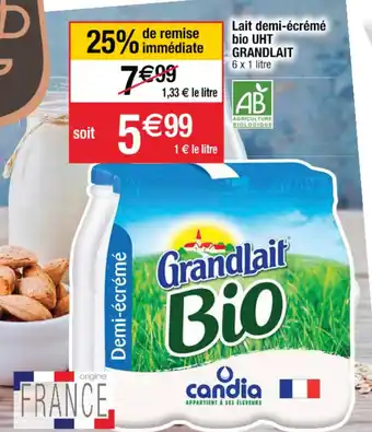 Cora x Carrefour Lait demi-écrémé bio UHT offre