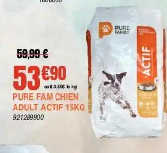 Jardiland Pure fam chien adult actif 15kg offre