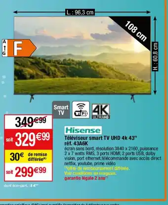 Téléviseur smart TV UHD 4k 43" réf. 43A6K