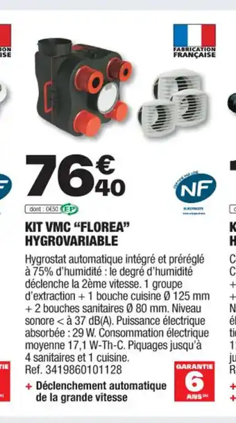 Brico Dépôt KIT VMC "FLOREA" HYGROVARIABLE offre
