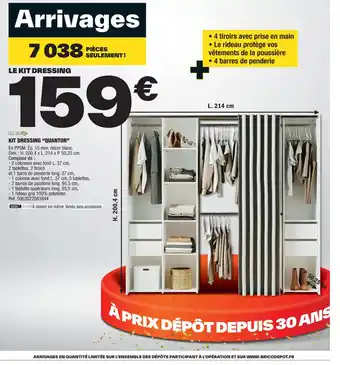 Brico Dépôt KIT DRESSING "QUANTOR" En PPSM. Ép. 15 mm, décor blanc. Dim.: H. 200,4 x L. 214 x P. 50,25 cm. Composé de : offre