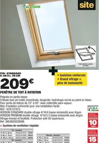 Brico Dépôt FENÊTRE DE TOIT À ROTATION offre