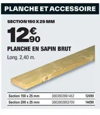 Brico Dépôt PLANCHE EN SAPIN BRUT Long. 2,40 m. offre