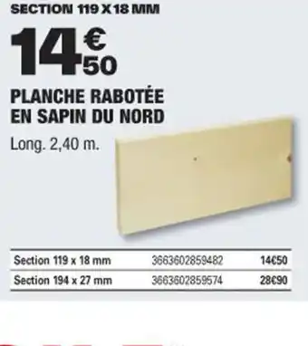 Brico Dépôt PLANCHE RABOTÉE EN SAPIN DU NORD Long. 2,40 m. offre