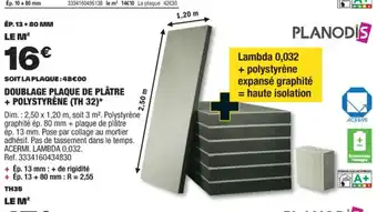 Brico Dépôt DOUBLAGE PLAQUE DE PLÂTRE + POLYSTYRENE (TH 32)* offre