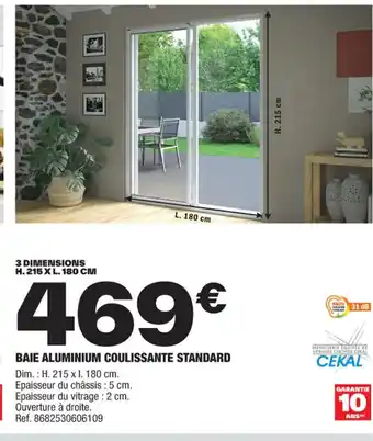 Brico Dépôt BAIE ALUMINIUM COULISSANTE STANDARD Dim.: H. 215 x l. 180 cm. offre