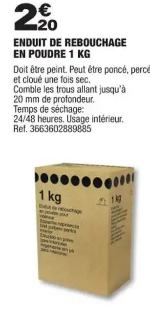 Brico Dépôt ENDUIT DE REBOUCHAGE EN POUDRE 1 KG offre