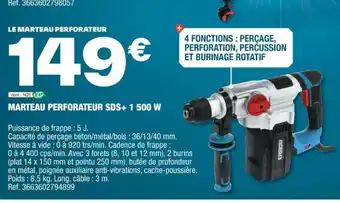 Brico Dépôt MARTEAU PERFORATEUR SDS+ 1 500 W offre