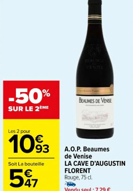 Carrefour Market A.O.P. Beaumes de Venise LA CAVE D'AUGUSTIN FLORENT Rouge, 75 cl. offre