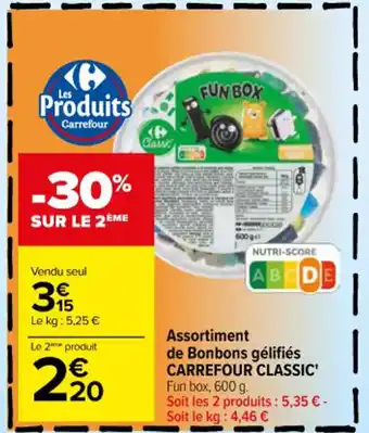 Carrefour Assortiment de Bonbons gélifiés CARREFOUR CLASSIC' Fun box, 600 g. Soit les 2 produits : 5,35 € - Soit le kg: 4,46 € offre
