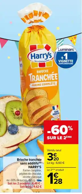 Carrefour Brioche tranchée sans additifs (m) HARRY'S Farine complète, pépites de chocolat, recette classique offre