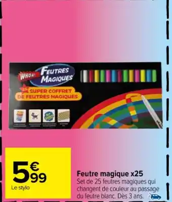 Carrefour Feutre magique x25 Set de 25 feutres magiques qui changent de couleur au passage du feutre blanc. Dès 3 ans. offre