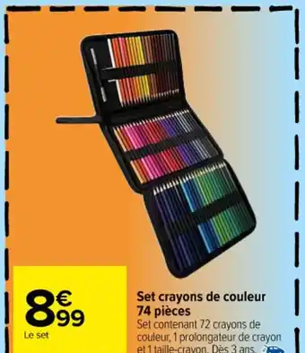 Set contenant 72 crayons de couleur, 1 prolongateur de crayon et 1 taille-crayon. DĂšs 3 ans,