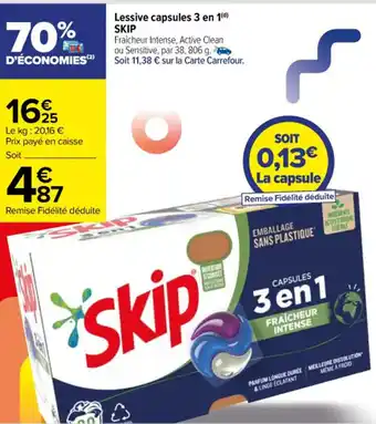 Carrefour Lessive capsules 3 en 1(d) SKIP offre