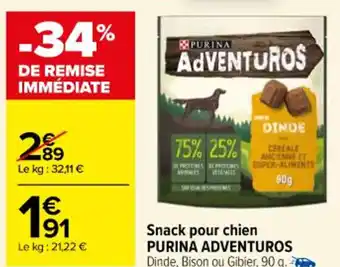 Carrefour Snack pour chien PURINA ADVENTUROS Dinde, Bison ou Gibier, 90 g. - offre