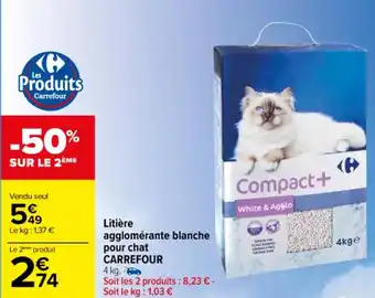 Litière agglomérante blanche pour chat CARREFOUR