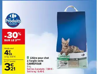 Carrefour Litière pour chat à l'argile verte CARREFOUR offre