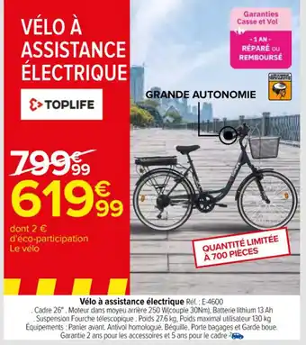 Carrefour Vélo à assistance électrique Réf. : E-4600 offre