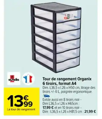 Carrefour Tour de rangement Organix 6 tiroirs, format A4 offre