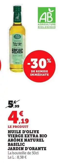 Huile d'olive vierge extra bio arôme naturel basilic jardin d'orante