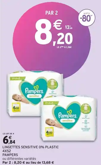 Intermarché Pampers lingettes sensitive 0% plastic 4x52 offre