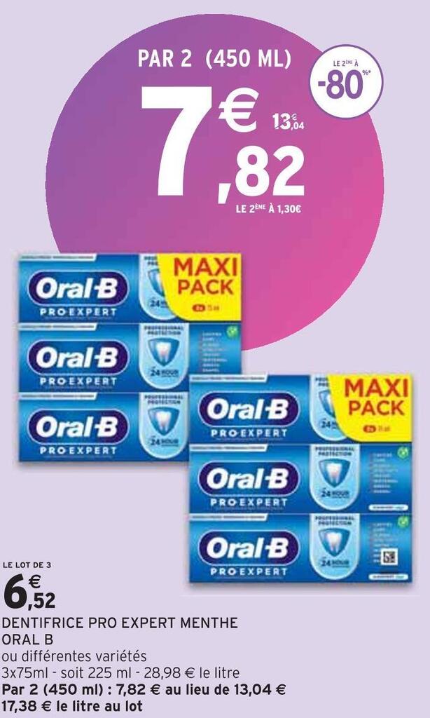 Promo Oral b dentifrice pro expert menthe chez Intermarché