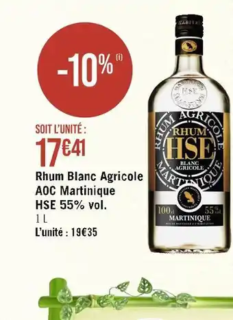 Rhum blanc agricole aoc martinique hse 55% vol.
