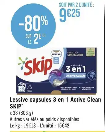 Skip lessive capsules 3 en 1 active clean *