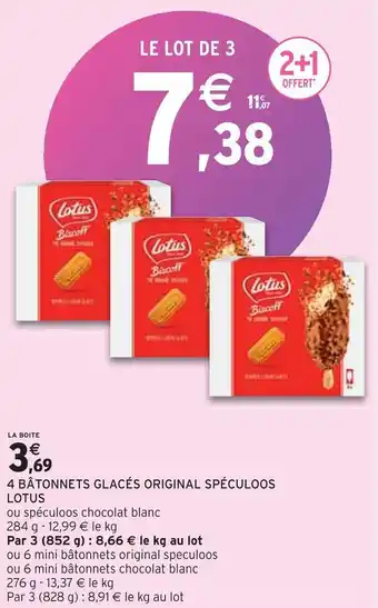Intermarché Lotus 4 bâtonnets glacés original spéculoos offre